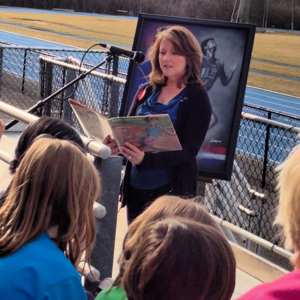 First Lady Crissy Haslam reads to more than 25 young girls from Girls On the Run Nashville during her visit to Tennessee State University Feb. 19. Haslam was at the University as part of her Read20 Family Book Club initiative. (photo by Rick DelaHaya, TSU Media Relations) 