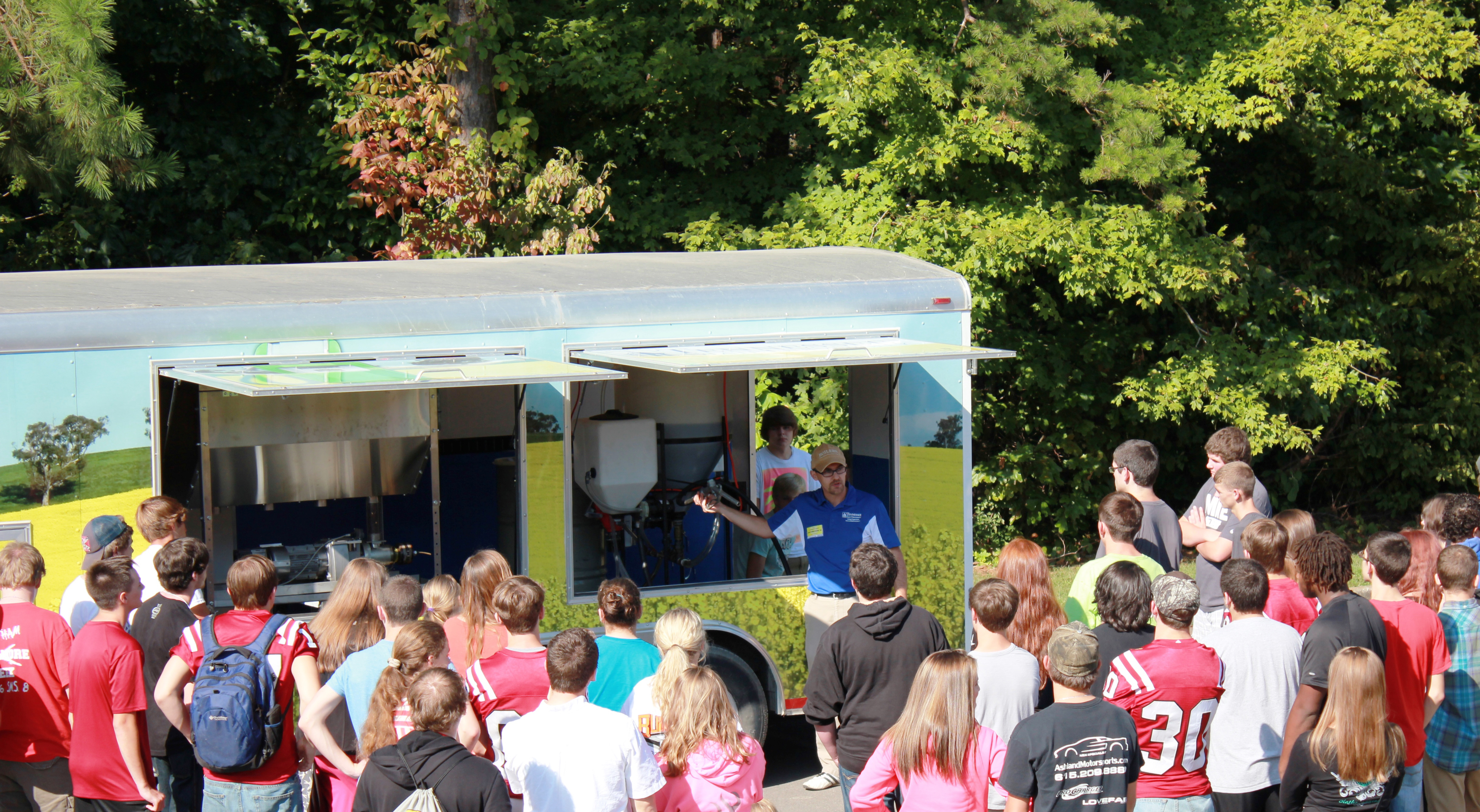 Dr. de Koff, professor of Bioenergy Crop Production, and Project Director for the MBED demonstrates biodiesel production to students at Cheatham County High School on Sept. 19th. 