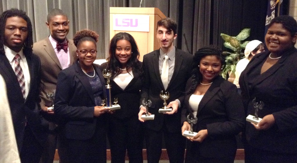 The TSU Forensics team traveled to Shreveport, Louisiana, Nov. 7-9 to take part in the 40th annual Red River Classic Swing Tournament. The seven-member team brought home 10 awards, bringing the year’s total to 22. Team members participating included (L-R) Kavon Coleman, Tyler Kinloch, Shaylyn Rice, Barbra Dudley, John Nix, Tyra Laster, and Ashley Doxy. (courtesy photo) 