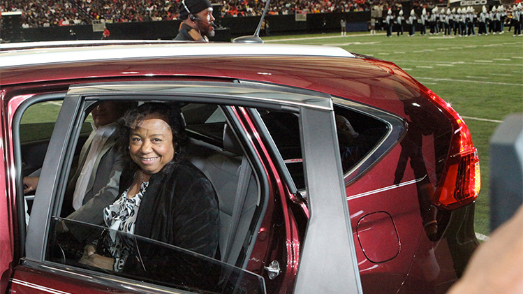 Audrey Stradford sits in her new 2015 Honda CR-V presented to her by American Honda Motor Co. Stratford was named the first-ever Honda Power of Dreams Award honoree for her lifelong dedication to serving HBCU students and the Tennessee State University community, and was awarded the vehicle at the 13th annual Honda Battle of the Bands Invitational Showcase on Jan. 24, 2015. 