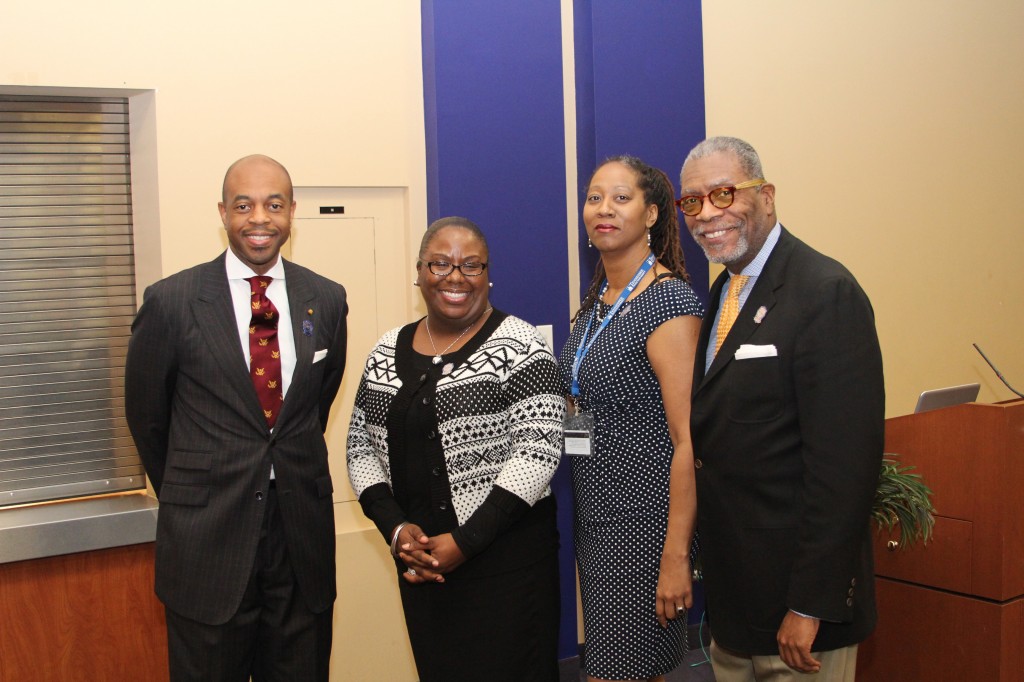Participating in the inaugural S.W.A.G. Awards ceremony at Tennessee State University were: State Representative Harold Love Jr., left, Robert Churchwell Museum Magnet Elementary School Principal Trellaney Lane, the Dean of the College of Education Dr. Kimberly King-Jupiter, and Robert Churchwell Jr., after whose late father the elementary school was named. 