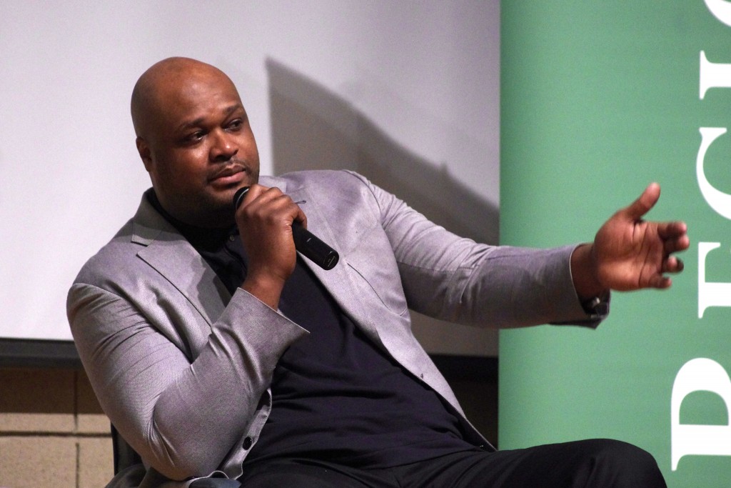 Antoine Walker, former University of Kentucky and NBA All-Star visited Tennessee State University Thursday to share his story of financial mistakes over the years in hopes of helping students avoid the same pitfalls. (photo by Rick Delahaya, TSU Media Relations)