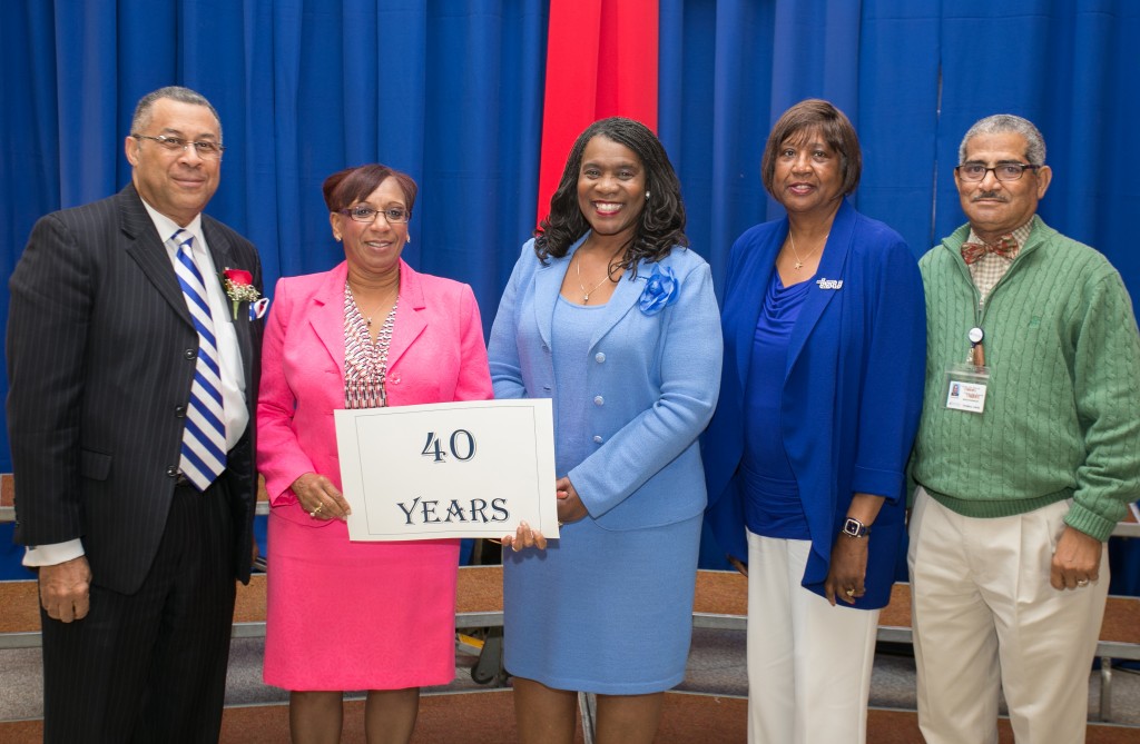 The University paid special recognition to faculty and staff for their years to the institution. Those recognized for 40 years of service to Tennessee State University included (L-R) William Hayslett, Bennie Brandon, Thelria Hardaway and Thomas Davis. (not pictured Sandra Brown and Carmelia Taylor) 