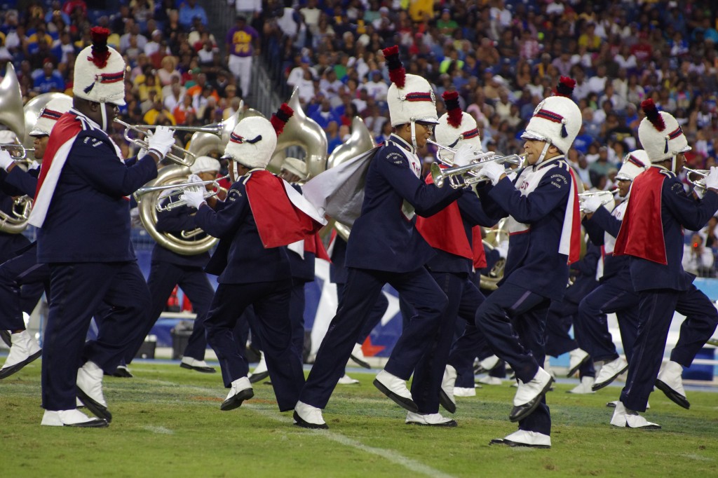 The Aristocrat of Bands perform last year during halftime of one of the home football games at LP Field in Nashville, Tennessee. The Band has been invited to perform a halftime show during the nationally televised game Sunday, Aug. 3 during the NFL Hall of Fame Game in Canton, Ohio. The Band will be in Canton to celebrate the enshrinement of TSU's great Claude Humphrey into the Pro Football Hall of Fame.  (photo by Rick DelaHaya, TSU Media Relations)